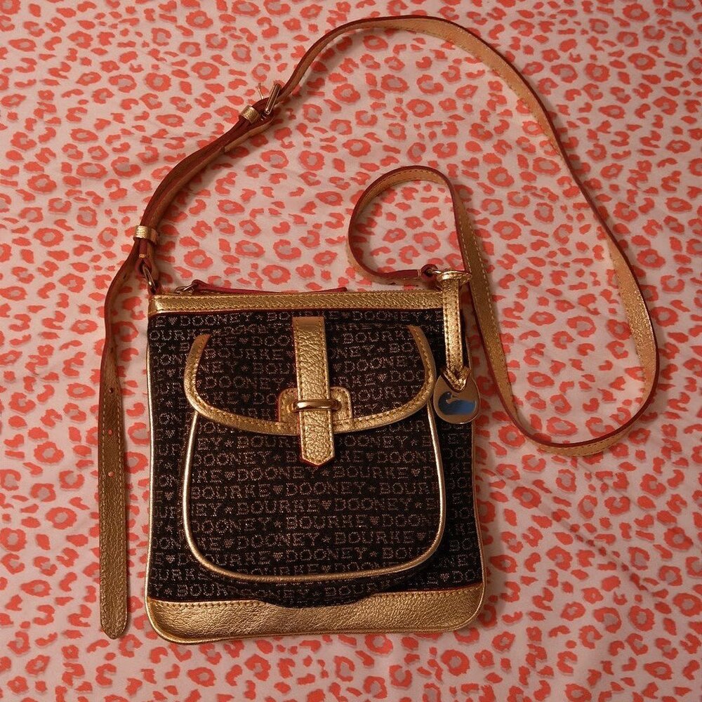 Dooney Bourke Denim Blue w/ Gold Lettering Crossbody Letter Carrier Handbag